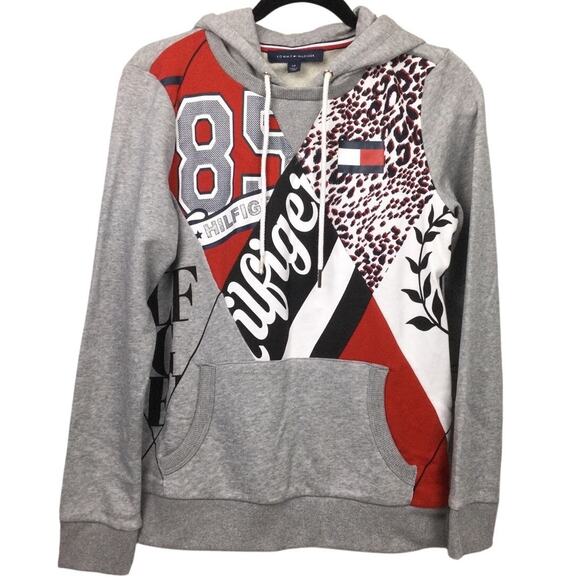 Tommy Hilfiger Retro Patchwork Kangaroo Pocket Long Sleeve Hooded Sweatshirt S - Picture 1 of 12
